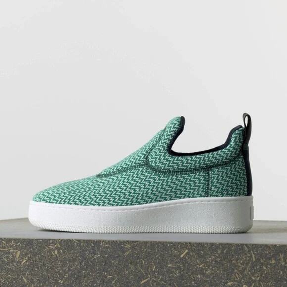 Celine Jacquard Pull On Sneakers Knit Pull-on Green White Pattern Platform 38 - Picture 1 of 7